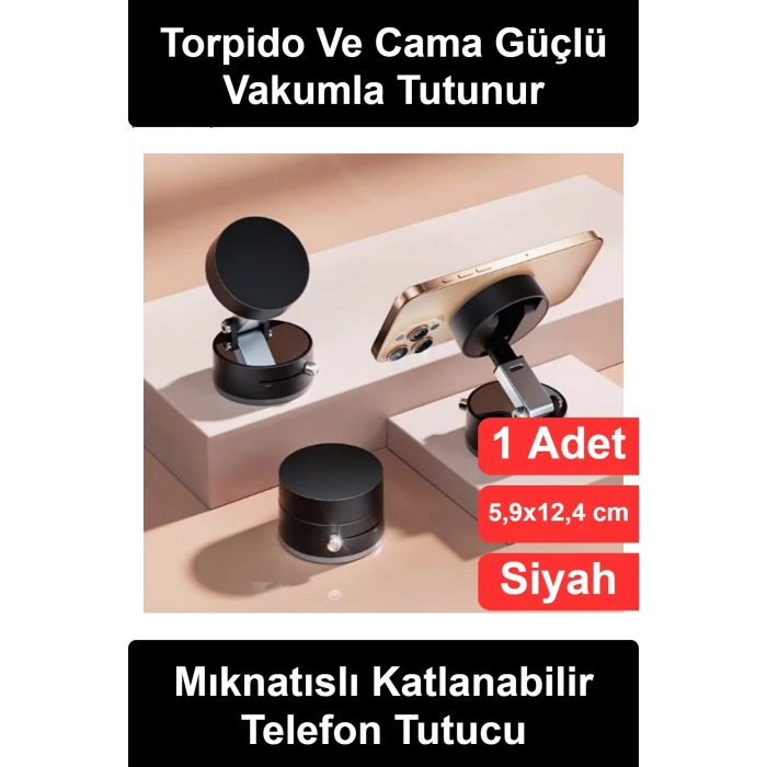 #TelefonTutucu Mıknatıslı Katlanabilir Araç Telefon Tutucu 360 Derece Döner Vakumlu Torpido Cam Uyumlu Manyetik Oto Navigasyon Standı Sürgü Kilitli Masaüstü Siyah Telefonluk Halka Düz Plakalı Set
