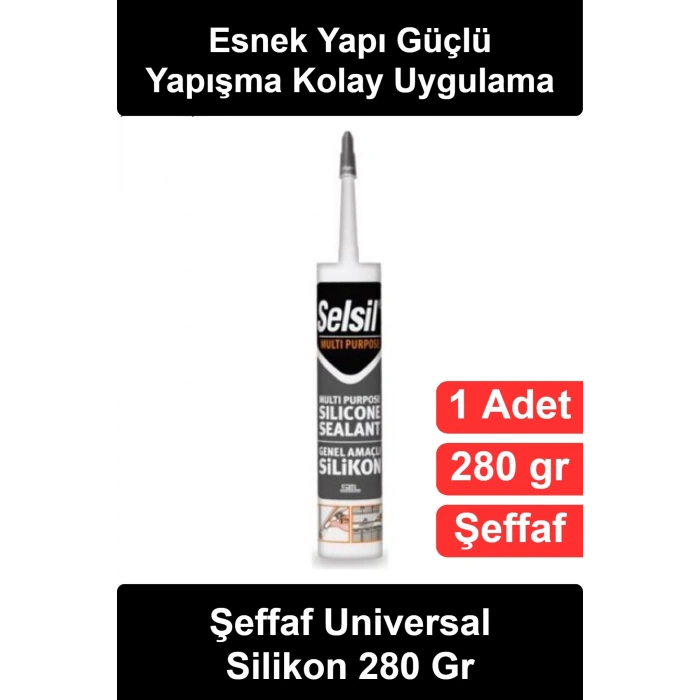 #ŞeffafSilikon Şeffaf Universal Silikon 280 gr Genel Amaçlı Sızdırmazlık Kartuş Mastik Banyo Lavabo Cam Pencere Derz Dolgu Yalıtım Esnek Güçlü Yapışkan Seramik Alüminyum İç Dış Mekan Ev Tamiri Tüp