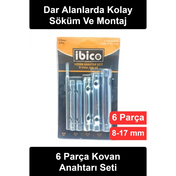 #KovanAnahtarı 6 Parça Kovan Anahtarı Seti 8-17 mm Çevirme Milli Paslanmaz Krom Kaplama Çelik Lavabo Sifon Musluk Buji Sökme Bisiklet Akü Başı Mobilya Montaj Tamir Takımı Hırdavat El Aletleri