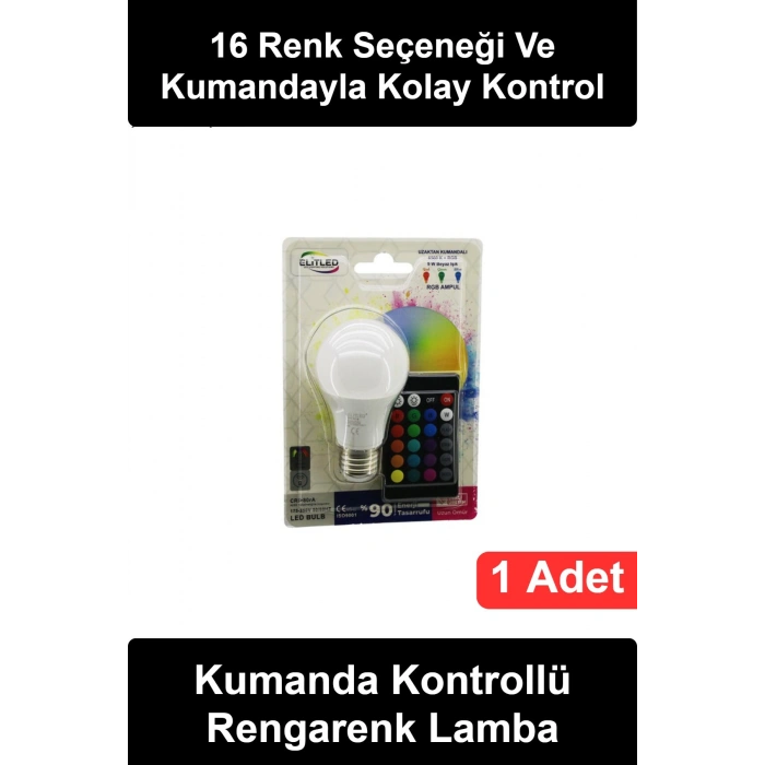 #Ampul Uzaktan Kumandalı RGB Led Ampul E27 Duy 9W 16 Renk Değişen 6500K Beyaz Işık 800 Lümen 60W Eşdeğer Dekoratif Aydınlatma Salon Yatak Odası Kafe Parti Ambiyans Avize Enerji Tasarruflu Uzun Ömürlü