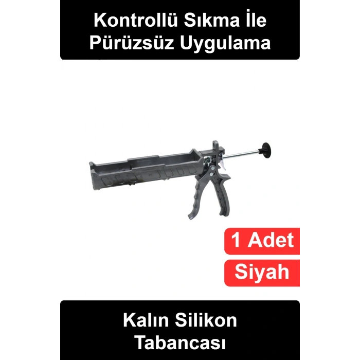 #SilikonTabancası Kalın Silikon Tabancası Siyah Plastik Gövdeli Tetik Mekanizmalı Mastik Dolgu Uygulama Aparatı Kartuş Uyumlu Ergonomik Tutma Kollu İnşaat Yalıtım Tadilat İçin Sağlam El Aleti