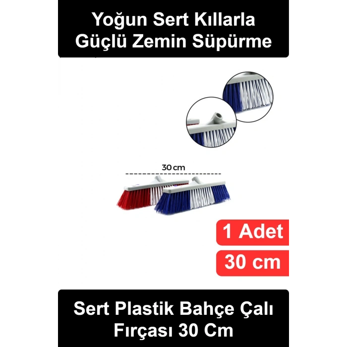#ÇalıFırçası Bahçe Çalı Fırçası Sert Plastik Renkli Kıllı 30 cm Dış Mekan Teras Balkon Sokak Garaj Zemin Temizlik Süpürgesi Başlığı Dişli Sap Soketli Yoğun Dizilimli Yaprak Toz Kir Süpürme Aparatı