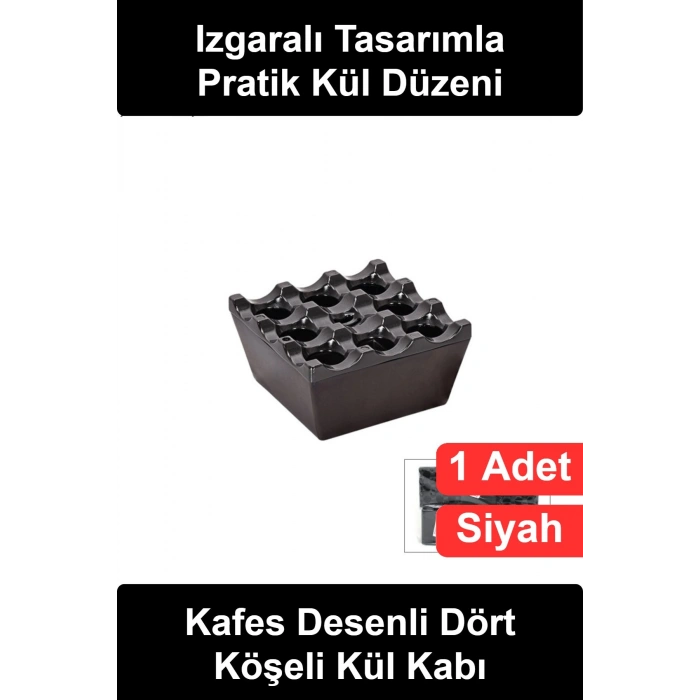 #Küllük Izgaralı Kare Küllük Siyah Bakalit Plastik Masa Üstü Sigara Tablası Kafe Restoran Ofis Ev Bahçe İç Dış Mekan Kullanımı Kolay Temizlenebilir Dayanıklı Şık Tasarım Modern Teras Balkon Açık Alan