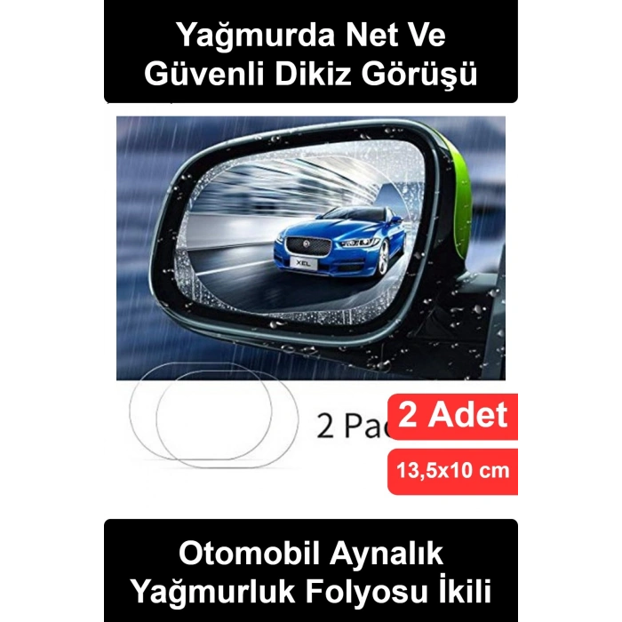 Oto Dış Ayna Yağmur Kaydırıcı Film 2li Set Hidrofobik Su İtici Buğu Önleyici Araç Yan Dikiz Yapışkanlı Koruyucu Şeffaf Sticker Güvenli Sürüş Net Görüş Araba Aksesuarı Kolay Uygulama 13,5x10 cm