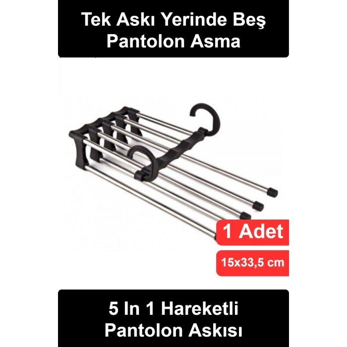 #PantolonAskısı 5 in 1 Hareketli Pantolon Askılığı Krom Metal Beşli Katlanabilir Dolap İçi Düzenleyici Organizer Kemer Eşarp Fular Askısı Gardırop Yer Tasarrufu Sağlayan Çok Fonksiyonlu Giysi Aparatı