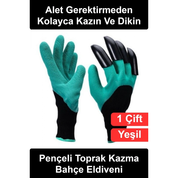 #BahçeEldiveni Pençeli Toprak Kazma Bahçe Eldiveni ABS Plastik Tırnaklı Kauçuk Polyester Bahçıvan Fidan Çiçek Saksı Dikim Eşme Kazıma İşleri İçin Delinmeye Dirençli Pratik Koruyucu Hobi Yeşil Siyah