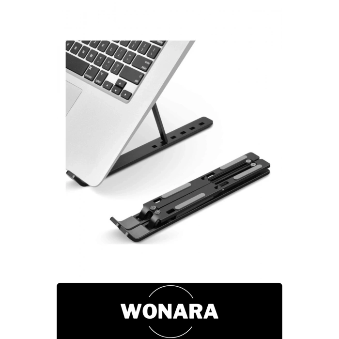 Ayarlanabilir Laptop Standı 7 Kademeli Katlanabilir Portatif Ergonomik Dizüstü Bilgisayar Notebook Tablet Tutucu Yükseltici Kaymaz Silikonlu Masaüstü Hafif Plastik Ev Ofis Çalışma Siyah
