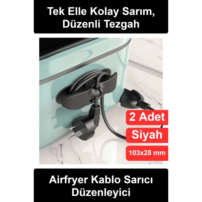 #KabloDüzenleyici Airfryer Kahve Makinesi Kablo Sarıcı 2 Adet Yapışkanlı Mutfak Aletleri Kordon Toparlayıcı Siyah Kauçuk Tost Blender Meyve Sıkacağı Uyumlu Çok Amaçlı Tutucu Aparat Organizer Pratik