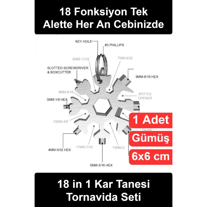 #TornavidaSeti 18 in 1 Kar Tanesi Çok Amaçlı Tornavida Seti Anahtarlık Multitool Paslanmaz Çelik Altıgen Alyan Anahtar Şişe Açacağı Bisiklet Tamir Kamp Cep Tipi Pratik Kompakt El Aleti Fonksiyonel