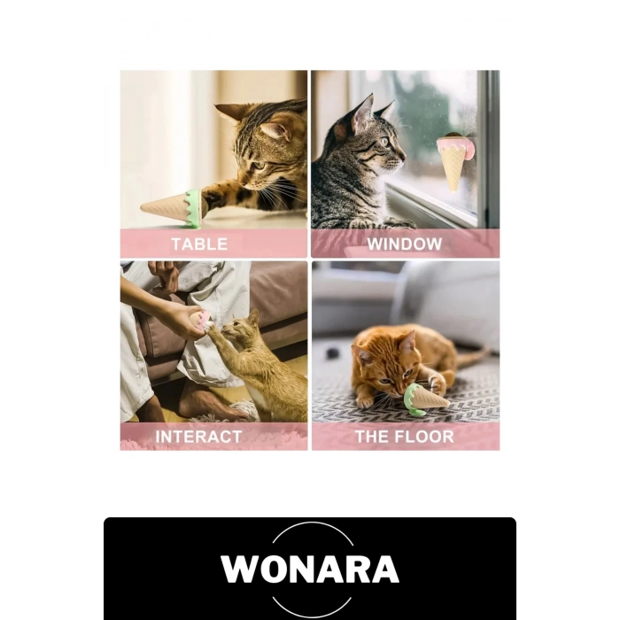 #KediNanesi Dondurma Şeklinde Catnip Topu Kedi Otu Çift Taraflı Bantlı Duvara Pencereye Yapışan Yavru Kedilere Uygun Sakinleştirici İştah Açıcı Evcil Hayvan Etkileşimli Oyuncağı Pp Malzemeli