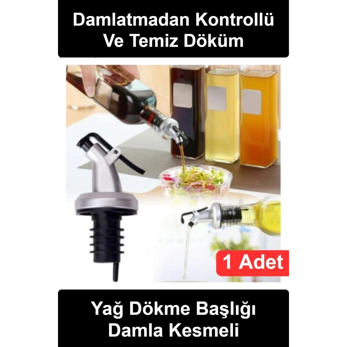 Sızdırmaz Kapaklı Şişe Tıpası Yağdanlık Ucu Damlatmaz Ayarlı Döküm Ağzı Zeytinyağı Ayçiçek Sirke Sos Dökücü Silikon Tabanlı Mutfak Aksesuarı Gri Siyah Pratik Kullanım Hijyenik Akıtma Aparatı