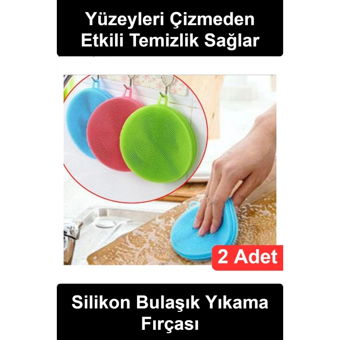 #BulaşıkSüngeri Silikon Bulaşık Yıkama Fırçası Tükenmeyen Mutfak Temizleme Süngeri 2 Adet Esnek Renkli Askı Delikli Tezgah Sebze Meyve Ovma Pedi Hızlı Kuruyan Kolay Temizlenebilir Çok Amaçlı Set