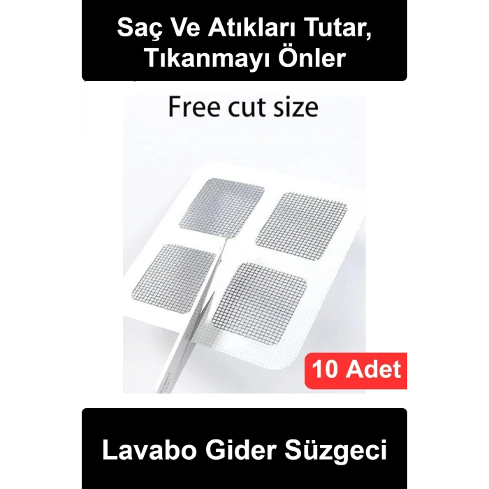 #LavaboSüzgeci Lavabo Gider Süzgeci 10 Adet Yapışkanlı Tül Saç Tutucu Banyo Duş Zemin Tıkanma Önleyici Kesilebilir Temizlenebilir Filtre Sineklik Yaması Kullan At Pratik Koruyucu File