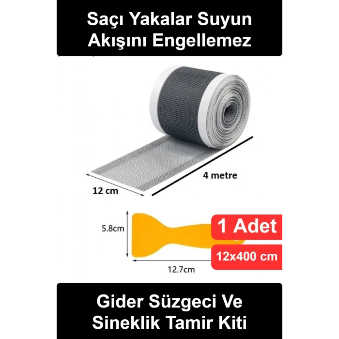 #GiderSüzgeci Gider Süzgeci Sineklik Tamir Kiti 12 cm 4 Metre Yapışkanlı Saç Yakalayıcı Banyo Duş Mutfak Zemin Drenaj Pencere Onarım Bandı Su Geçirmez Kesilebilir Rulo Filtre Tıkanıklık Önleyici