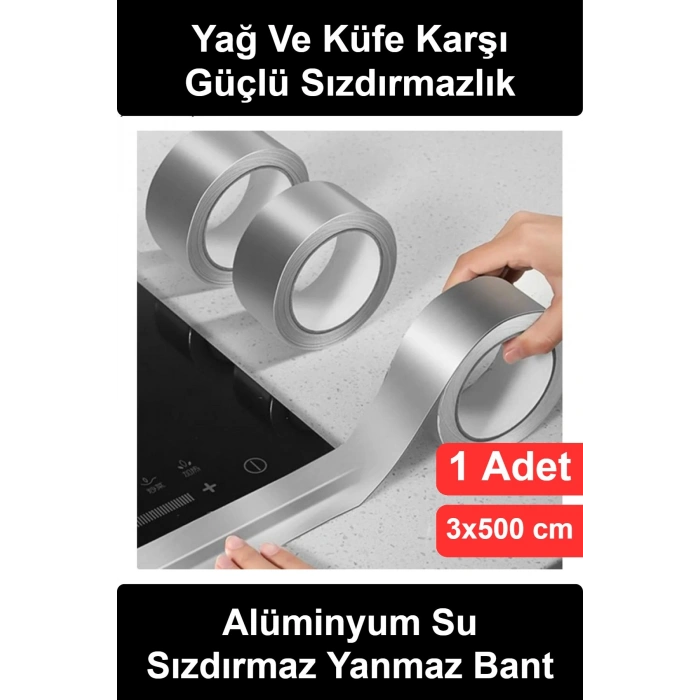 #AlüminyumBant Alüminyum Su Sızdırmaz Yanmaz Bant Kendinden Yapışkanlı Mutfak Ocak Kenarı Lavabo Tezgah Boru Koruma Isıya Dayanıklı Yağ Küf Önleyici Folyo İzolasyon Şeridi Gümüş 3 cm x 5 Metre