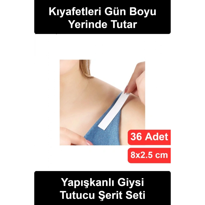 Çift Taraflı Vücut Kıyafet Sabitleme Bandı 36lı Şeffaf Görünmez Dekolte Abiye Gelinlik Elbise Sütyen Askı Gömlek Yaka Sabitleyici Terlemeye Dayanıklı Hipoalerjenik Cilt Dostu İz Bırakmayan 8x2.5 cm