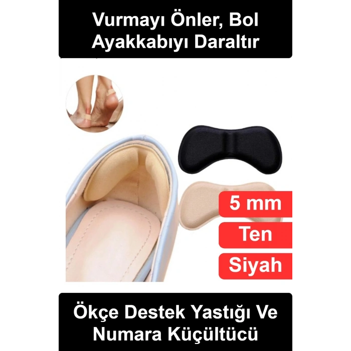 Ayakkabı Topuk Vurma Önleyici Daraltma Padi 5mm Kendinden Yapışkanlı Arka Koruyucu Ped Bol Gelen Modeller İçin Sürtünme Engelleyici Yumuşak Esnek Konforlu Bant Babet Kundura Uyumlu Ten Siyah