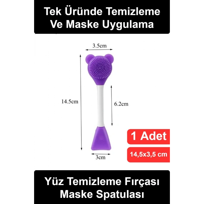 #YüzTemizlemeFırçası Silikon Yüz Temizleme Fırçası ve Maske Uygulama Spatulası Çift Taraflı Cilt Bakım Aparatı Ayıcık Tasarım Serum Krem Sürme BPA İçermez Kolay Temizlenir Taşınabilir Ergonomik Nazik