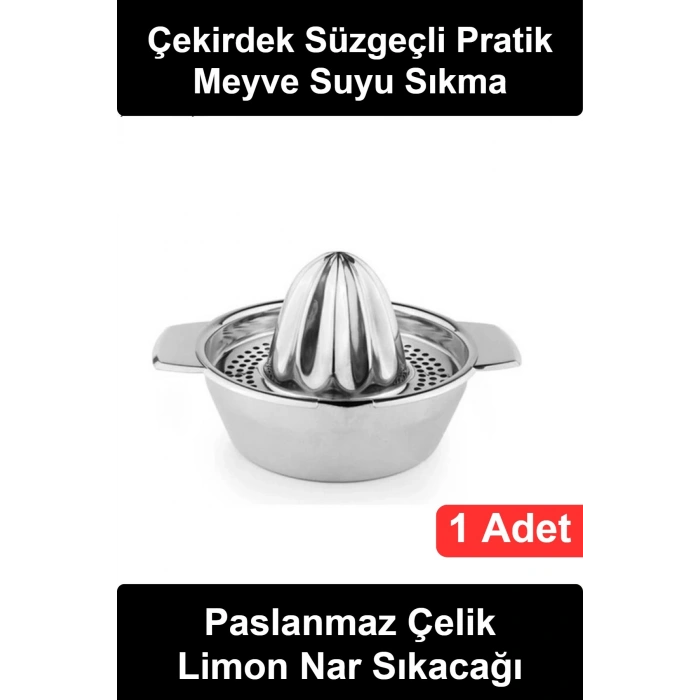 #LimonSıkacağı Paslanmaz Çelik Limon Nar Portakal Sıkacağı Süzgeçli Manuel Narenciye Meyve Suyu Sıkma Aparatı Kulplu Hazneli Mutfak Pratik Ergonomik Kolay Temizlenebilir Çekirdek Filtreli Sıkacak