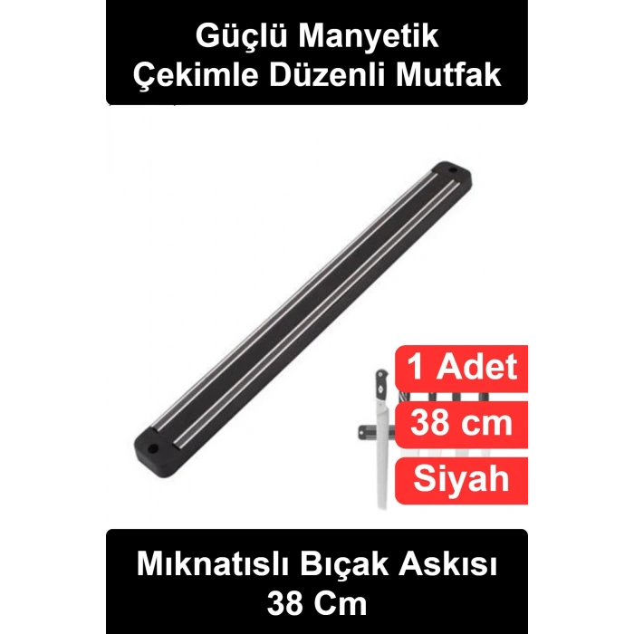 #BıçakAskısı Mıknatıslı Bıçak Askısı 38 cm Duvara Monte Manyetik Tutucu Siyah Mutfak Düzenleyici Metal Gereç Asma Aparatı Vidalı Montaj Pratik Organizer Şık Dekoratif Tasarım Kolay Kurulum