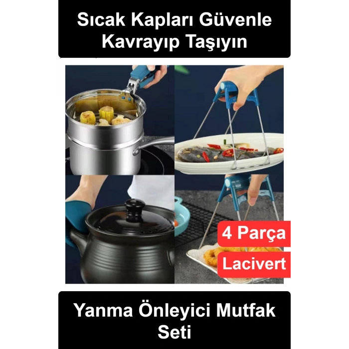 #MutfakSeti 4 Parça Yanma Önleyici Mutfak Seti Tencere Tabak Tutucu Silikon Fırın Eldiveni Isıya Dayanıklı Paslanmaz Çelik Kase Tava Maşası Kaymaz Tutacak Çeyizlik Aşçı Ekipmanı Hediyelik Gereç