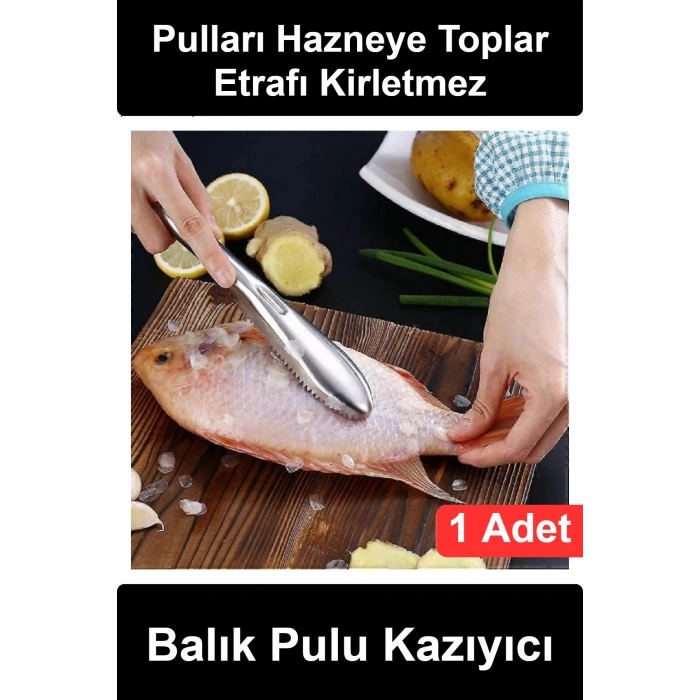 #BalıkPulKazıyıcı Paslanmaz Çelik Balık Pulu Kazıyıcı Aparat Hazneli Dişli Temizleme Aleti Ergonomik Saplı Mutfak Gereci Bulaşık Makinesinde Yıkanabilir Profesyonel Restoran Ev Tipi Pratik Hijyenik