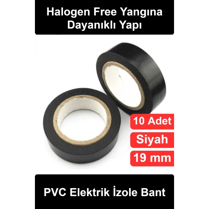 #İzoleBant Siyah Elektrik İzole Bant 10lu Paket 19mm 10Yard 0.13mm PVC Halogen Free Yangına Dayanıklı Esnek Kablo Sarma Yalıtım Tamir Bandı Profesyonel Elektrikçi Tesisat Bağlantı Koruma Seti