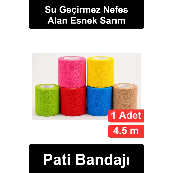 #PatiBandajı Kedi Köpek Su Geçirmez Kendinden Yapışkanlı Esnek Yara Koruyucu Nefes Alabilen Evcil Hayvan Sargı Bezi Veteriner Sonrası Bakım Tüye Yapışmaz 4.5 Metre 6 Renk Kesilebilir Ten Pembe Sarı