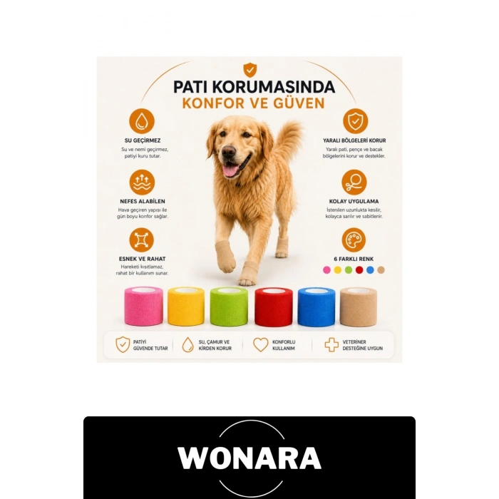 #PatiBandajı Kedi Köpek Su Geçirmez Kendinden Yapışkanlı Esnek Yara Koruyucu Nefes Alabilen Evcil Hayvan Sargı Bezi Veteriner Sonrası Bakım Tüye Yapışmaz 4.5 Metre 6 Renk Kesilebilir Ten Pembe Sarı