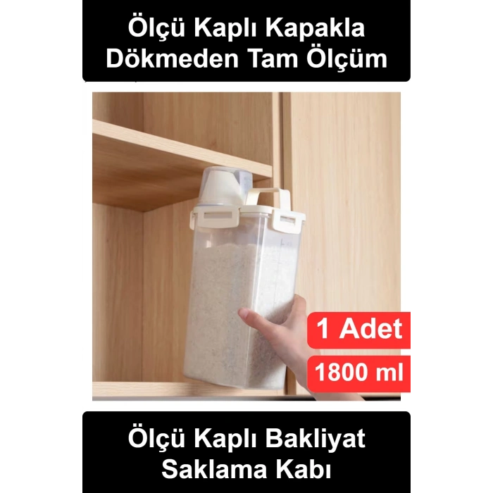 #SaklamaKabı Ölçü Kaplı Bakliyat Saklama Kabı 1800 ml Kilitli Kulplu Şeffaf Erzak Pirinç Mercimek Nohut Un Şeker Kuru Gıda Dökme Ağızlı Contalı Sızdırmaz Plastik Mutfak Kiler Düzenleyici Organizer