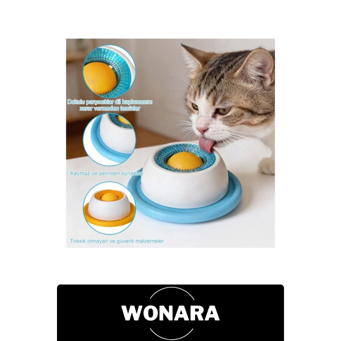 #MamaKabı Küçük Boy Yavaş Yeme Dönen Toplu Sıvı Ödül Maması Kedi Köpek Uyumlu Yalama Aparatı Kaymaz Tabanlı Dil Temizleyici Dokulu Püre Çorba Evcil Hayvan Beslenme Hijyenik Yıkanabilir Mavi Kapaklı