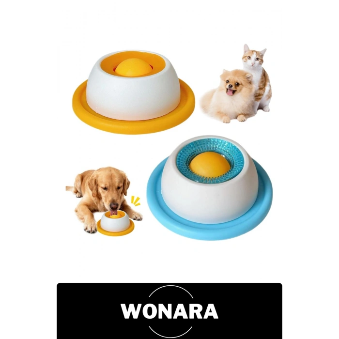 #MamaKabı Küçük Boy Yavaş Yeme Dönen Toplu Sıvı Ödül Maması Kedi Köpek Uyumlu Yalama Aparatı Kaymaz Tabanlı Dil Temizleyici Dokulu Püre Çorba Evcil Hayvan Beslenme Hijyenik Yıkanabilir Mavi Kapaklı