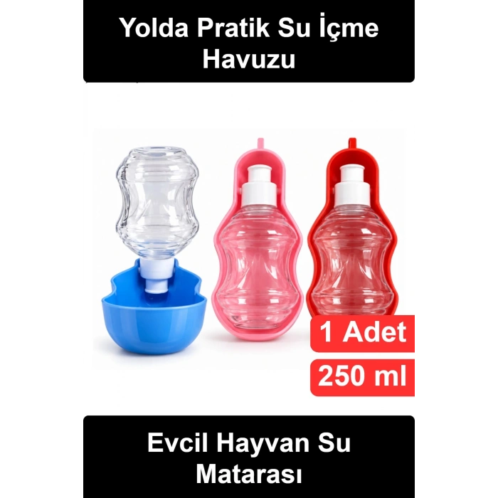 #EvcilHayvanSuMatarası Taşınabilir Köpek Kedi Suluğu 250 ml Hazneli Sızdırmaz Kilitli Seyahat Yürüyüş Gezi Plastik Karabinalı Pratik Hafif Katlanabilir Dış Mekan Park Bahçe İçme Havuzlu Kap Aparatı