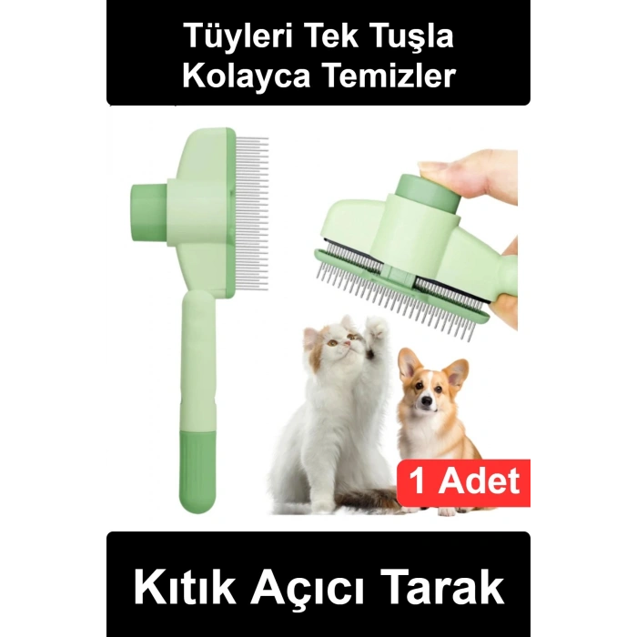 #KıtıkAçıcıTarak Basmalı Otomatik Temizlemeli Kedi Köpek Tüy Toplama Tarağı Evcil Hayvan Bakım Fırçası Düğüm Çözücü Paslanmaz Çelik Uçlu Ergonomik Saplı Kaymaz Tutuşlu Tavşan Profesyonel Kullanışlı