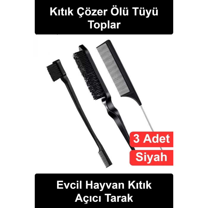 #KıtıkAçıcıTarak Evcil Hayvan Kıtık Açıcı Tarak Seti Kedi Köpek Tüy Bakım Fırçası 3lü Ölü Toplayıcı Düğüm Çözücü Metal Uçlu Ayırıcı Siyah Ergonomik Saplı Profesyonel Tarama Aparatı Günlük Kiti