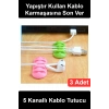 #KabloTutucu Kablo Tutucu 5 Kanallı 3 Adet Yapışkanlı Masaüstü Düzenleyici Şarj USB Kulaklık Organizer Ev Ofis Gereci Masa Aksesuarı Pratik Klips Bilgisayar Laptop Sabitleyici Karışık Renkli Set