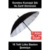 #BastonŞemsiye 16 Telli Lüks Baston Şemsiye Deri Saplı Goretex Kumaş Dayanıklı Şık Zarif Siyah Gümüş İç Yüzeyli Klasik Uzun Yağmur Aksesuarı Hediyelik Günlük Kullanım İş Seyahati Özel Davetler İçin