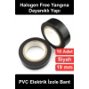 #İzoleBant Siyah Elektrik İzole Bant 10lu Paket 19mm 10Yard 0.13mm PVC Halogen Free Yangına Dayanıklı Esnek Kablo Sarma Yalıtım Tamir Bandı Profesyonel Elektrikçi Tesisat Bağlantı Koruma Seti