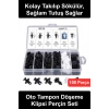 #OtoKlips Araç Tampon Perçini Kapı Döşeme Trim Klipsi Seti 100 Parça Plastik Bağlantı Elemanı Çamurluk Bagaj Tavan Kaplama Motor Kaputu Tutucu Pimi Otomotiv Tamir Bakım Bölmeli Kutulu 6 Farklı Ölçü