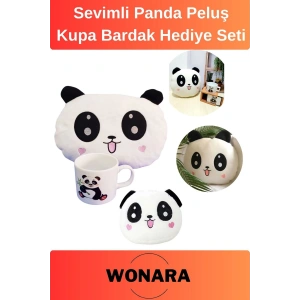 Özel Üretim Sevgililer Doğum Günü Hediyesi Gift Sevimli Panda Peluş Kupa Bardak Hediye Seti