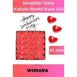 Özel Üretim Sevgiliye Özel Romantik Dekorasyon 50li Kalpli Tealight Mum - Hediyelik ve Süsleme