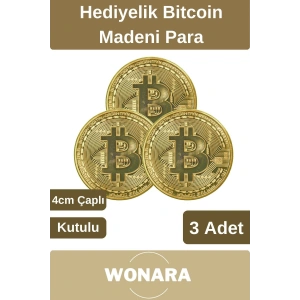 Özel Kutulu Altın Rengi Bitcoin Hatıra Parası Kripto Koleksiyonluk Hediyelik Madeni Para 3 Adet