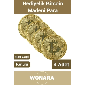 Özel Kutulu Altın Rengi Bitcoin Hatıra Parası Kripto Koleksiyonluk Hediyelik Madeni Para 4 Adet
