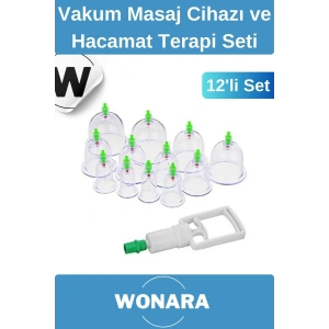 Premium Selülit ve Çatlak Karşıtı Vakum Masaj Cihazı 12 Parça Kupa ve Hacamat Terapi Seti