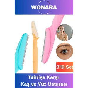 Premium Pratik Tahrişe Karşı Bakım İçin Tüy Yüz Bıyık Alma Aleti 3lü Set Kaş ve Yüz Usturası