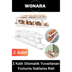 Premium Plastik 2 Katlı Otomatik Geniş Kapasiteli Yuvarlanan Yumurta Saklama Düzenleyici Rafı 2 Adet