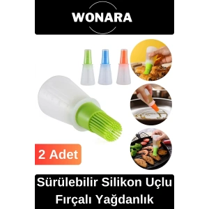 Pratik Seri Dayanıklı Kolay Temizlenen Uzun Ömürlü Sürülebilir Silikon Uçlu Fırçalı Yağdanlık 2 Adet