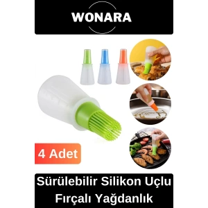 Pratik Seri Dayanıklı Kolay Temizlenen Uzun Ömürlü Sürülebilir Silikon Uçlu Fırçalı Yağdanlık 4 Adet