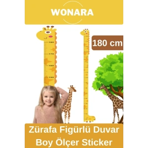 Özel Üretim Çocuk İçin Zürafa Figürlü Çift Taraflı Yapışkanlı Silinebilir Duvar Boy Ölçer Sticker