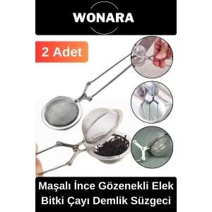 Özel Üretim Paslanmaz Çelik Maşalı İnce Gözenekli Elek Geniş Kulplu Bitki Çayı Demlik Süzgeci 2 Adet